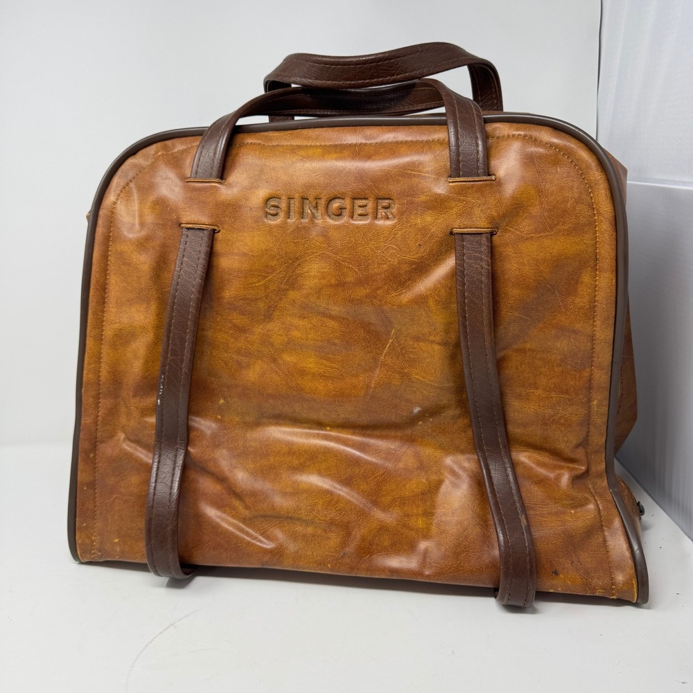 Vintage Singer Sewing Machine Carrying Case Bag Brown Faux Leather Preowned